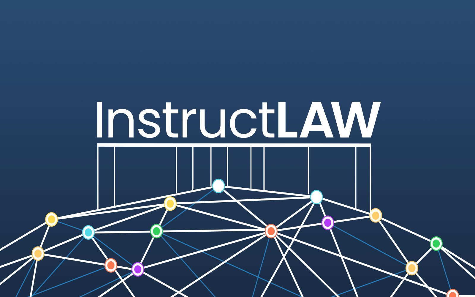 InstructLAW logo text atop a neural network